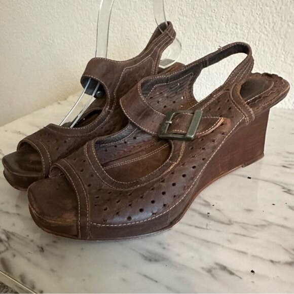 Neosens Brown Leather wedge Size 10 - Picture 4 of 11